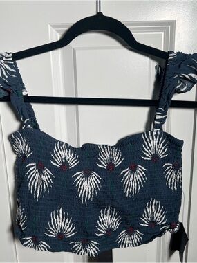 Lulu's Blue Trancodo smocked Floral  Crop Top
